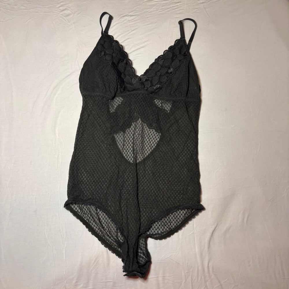 Aerie Dark Gray Lace Bodysuit - Size X-Large